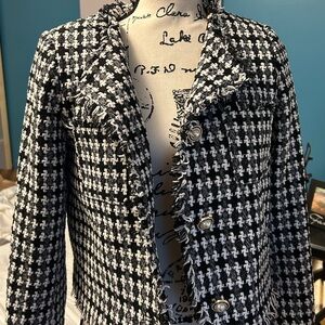Joie Black & White Houndstooth Tweed Blazer